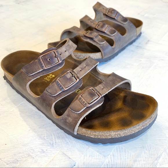 Birkenstock Brown Triple Strap Leather Sandals